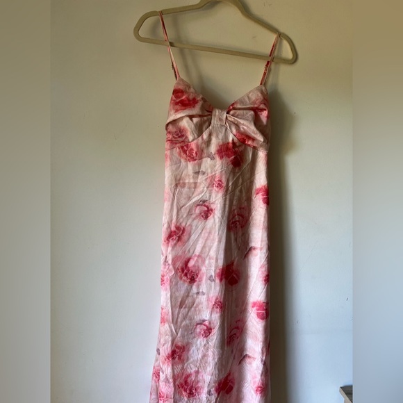 Freesia Pink Floral Midi Dress Size M NWT Spaghetti Strap Bow Back Cutout - Picture 4 of 8